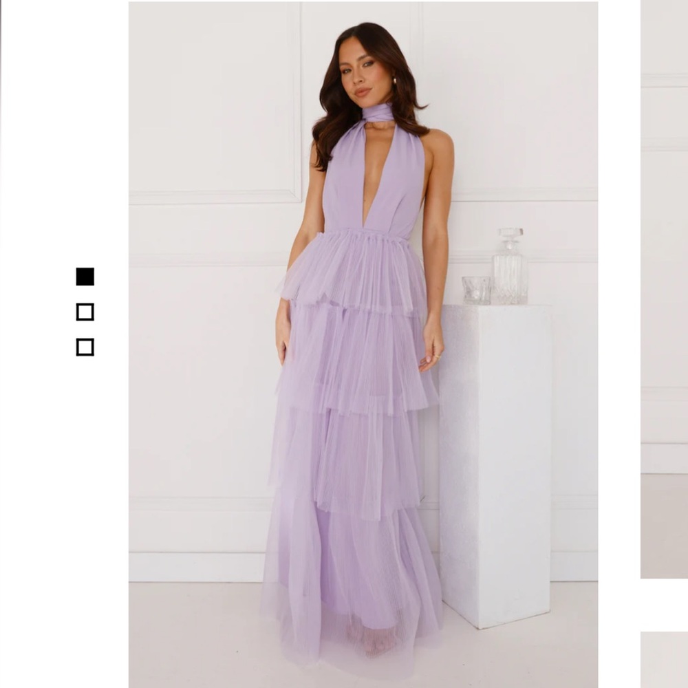 UNREAL BEAUTY HALTER TULLE MAXI DRESS LILAC